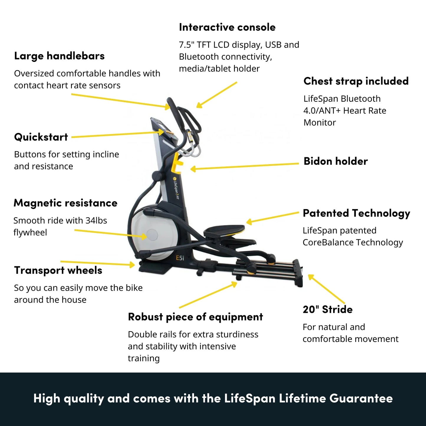 LifeSpan Fitness Commercial Elliptical trainer E5i+ Self-Generating